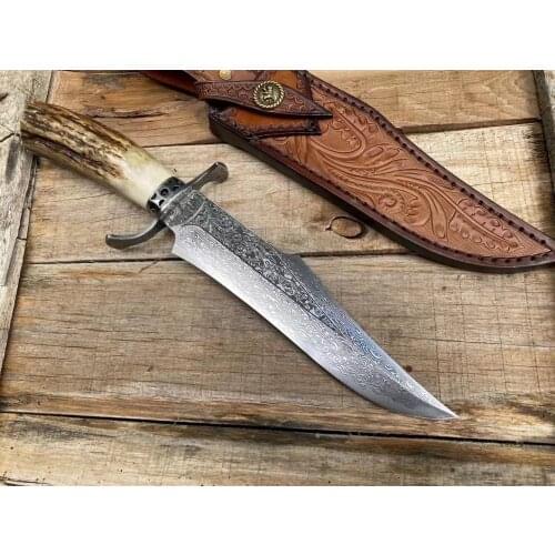 VG10 Damascus steel deer horn handle outdoor hunting knife high hardness forging straight blade li gifts knives Tool