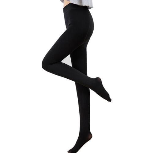 Autumn Winter Women Warm Tights High Waist Stretch Pantyhose Nylon Plus Velvet Stepping Feet And Even feet Slim Black Skin Tight
