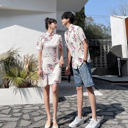 Couples dress sexy fork short style Chinese style cheongsam couples clothes couples clothing