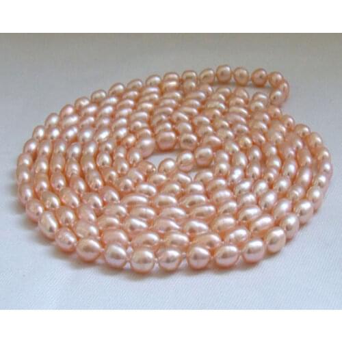 Genuine cultured natural rice freshwater pearl necklace wrap Sweater chain 7-8mm 60"Long sweater chain