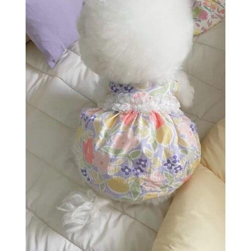Colorful Floral Yarn Hem Bubble Skirt For Pet Dog Skirt Summer Dog Clothes Teddy Schnauzer Pet Dog Cat Slip Dress Puppy Dress