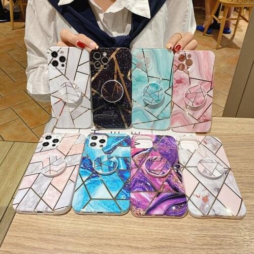 Luxury Bronzing marble Bracket portable soft silicon phone case for apple iphone 12 MiNi 7 8 X XS XR MAX 11 Pro Plus SE 6S cover