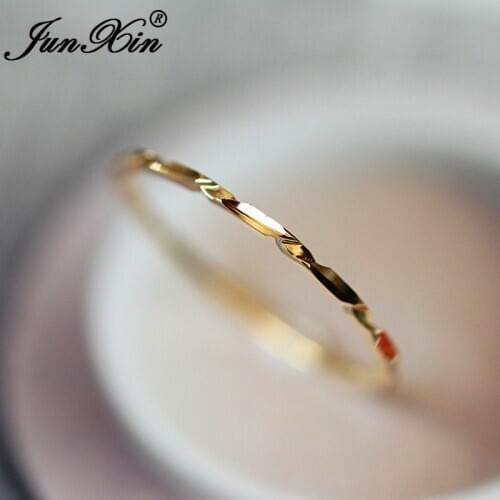 JUNXIN Stackable Thin Rings For Women Yellow Gold Filled Daily Staking Minimalist Ring Female Girls Delicate Tail Ring Wedding