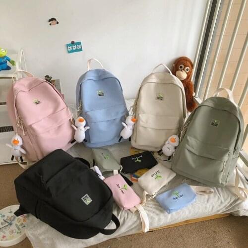 Fashion Womens Backpack Cute Pendant Solid Color School Bag For Girls Nylon Large Capacity Waterproof Bookpack Mini Handbags