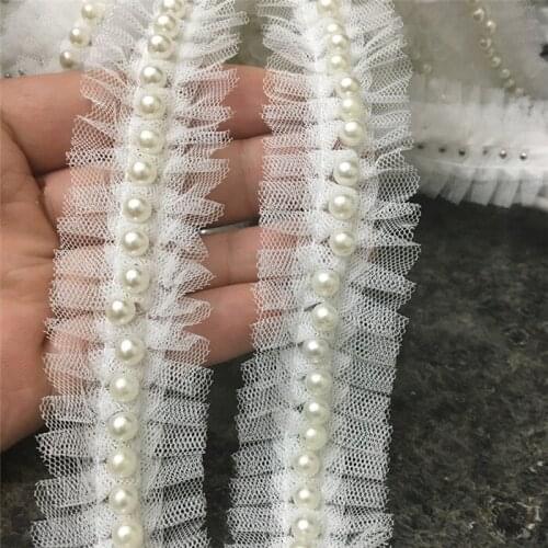 3cm wide diy handmade bud silk yarn nail pearl lace trim clothes collar fabric soft beaded lace accessories