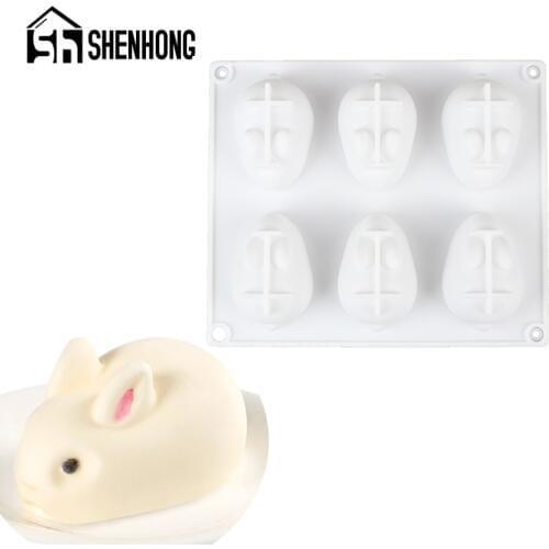 SHENHONG Silicone Cake Mold Bunny Dessert Decorating Tray 6 Cavity Rabbit Chocolate Mousse Mould Muffin Pastry Pan Baking Tools
