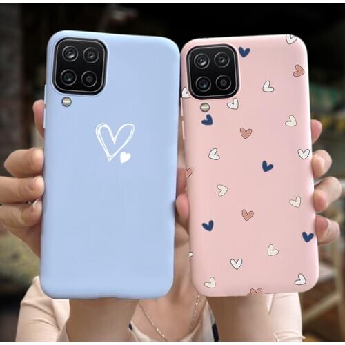 Candy Silicone Case For Samsung Galaxy A12 Love-Heart Couple Phone Case For Samsung A12 2020 A 12 SM-A125F Soft TPU Back Covers