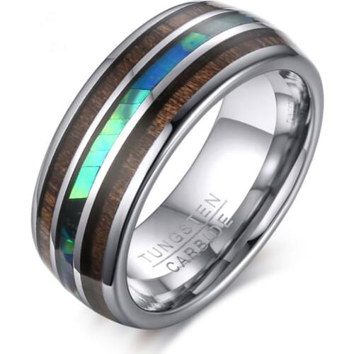 Stylish Shell Wood Rings for Men Tungsten Carbide Male Wedding Band Comfort Wear Ornaments