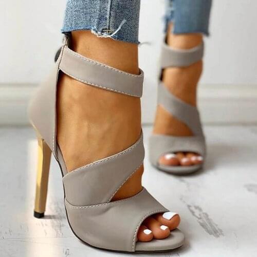 New Womens Stiletto High Heel Shoes Hollow Fish Mouth Zipper Fashion Pumps Roman Sandals Femme Sexy High Heels Wedding Shoes