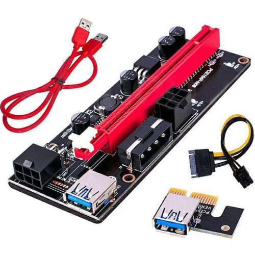 VER009S PCI Express PCIE PCI-E Riser Card 009s Molex 6Pin to SATA 1X 16X USB3.0 Extender Adapter LED Mining