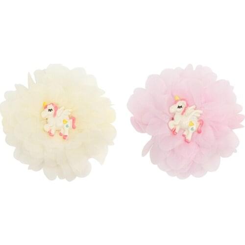 Miss Cute 1pcs Chiffon Flowers hair clip Fashion Unicorn Girls handmade hair band headwear wholesale Children Hair Accessories