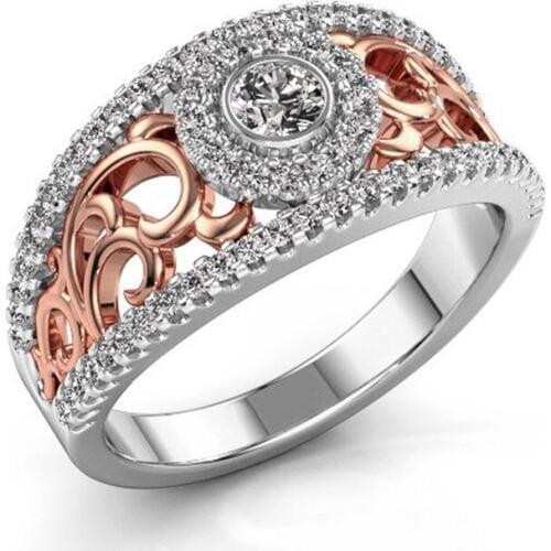 Vintage Flower Rings for Women Rose Gold Silver Ring Wedding Band Crystal Zircon Ring Engagement bague Jewelry anillos mujer