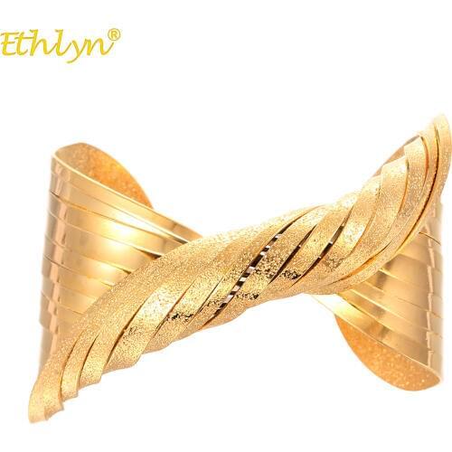 Ethlyn Nigerian Gold Color Twisted Chunky Bangle ,Women Cooper Bangles Bracelets Daily Use Wear Accessories Jewelry Gifts B181