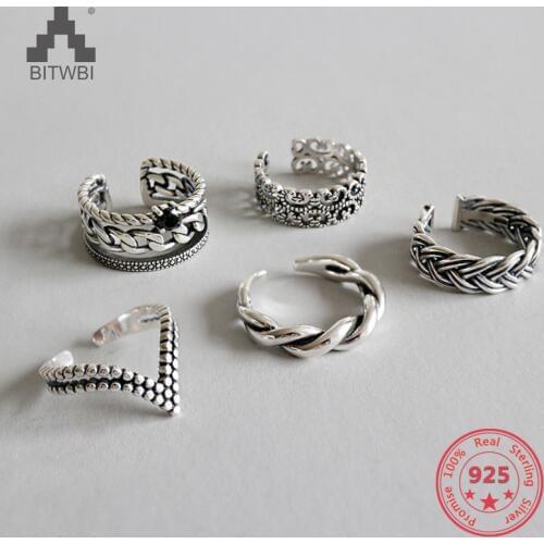 Real S925 Sterling Silver Rings for Women Vintage Multilayer Smooth Adjustable Rings Engagement Wedding Fashion Jewelry Gift
