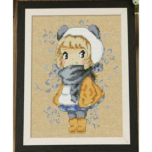 Winter The girl with big eyes cross stitch kit 14ct 11ct count linen flaxen canvas stitching embroidery DIY handmade needlework