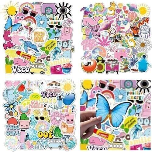 100pcs Cartoon Vsco Cute Small Fresh Stickers Pvc Waterproof Graffiti Decorative Suitcase Guitar Notebook Stickers