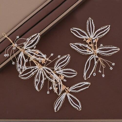 2Pcs/Set Flower Headbands Bride Tiaras Crowns Wedding Hair Accessories Headbands Headpiece Handmade Bridal Hair Jewelry