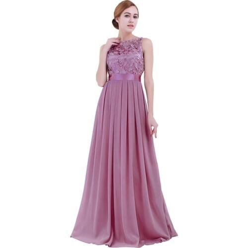 Fancy Sleeveless Lace Bridesmaid Dresses Ladies Long Chiffon Party Gowns