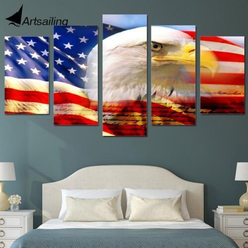 5 Piece Canvas Art Eagle Flag USA Printed Wall Art Home Decor Canvas Painting Picture Poster and Prints Free Shipping HA003A