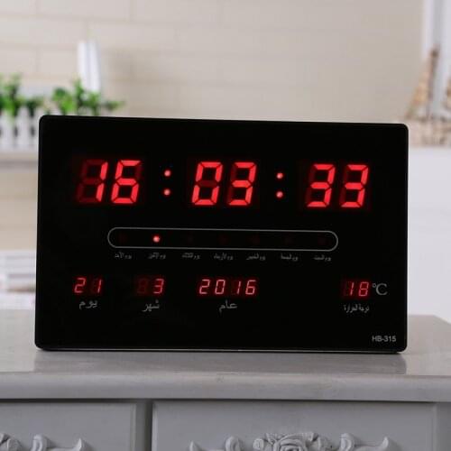 6 Digits Led Calendar Wall Clock with Thermometer Power Off Time Memory Clock Big Numbers Plugin Alarm Clock