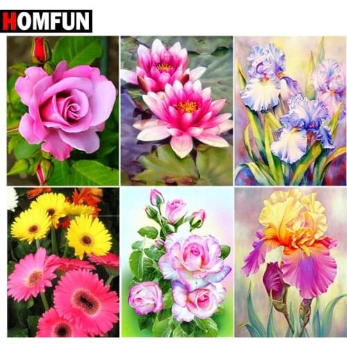 HOMFUN Diamond Painting Cross Stitch "Flower Rose lotus" 5D DIY Diamond Embroidery Full Square/round Rhinestone Of Picture