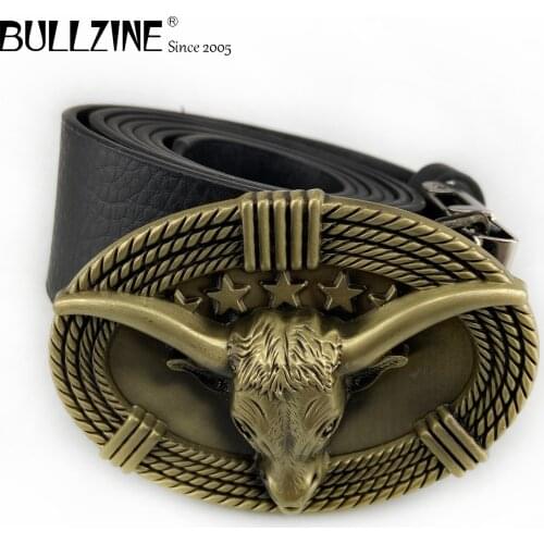 Bullzine zinc alloy retro bull head Belt buckle jeans gift belt buckle free PU belt FP-03430-1 drop shipping