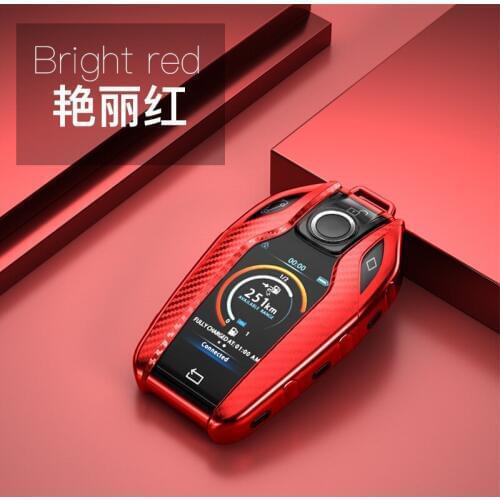 Carbon Fiber TPU Car Key Case For BMW 5 7 Series I12 G12 G11 G20 New LCD Smart Keyless Remote Control Fob Cover Keychain Frame