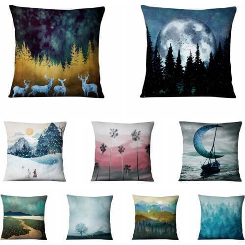 Super Soft Velvet Cold Landscape Scene Printed Cushion Decoration Pillow Home Pillows Decoration Sofa Throw Pillow 45*45cm