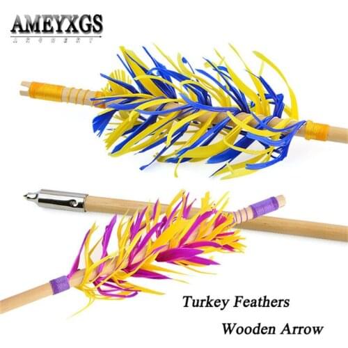 10pcs 32" 8.5mm Turkey Feather Wooden Arrow Traditional Bow Recurve Bow Shooting Training Wood Arrows For Hunting Accessories
