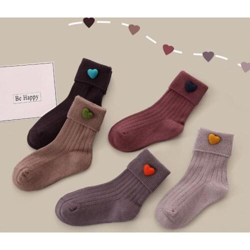 Childrens Socks in Spring Autumn Winter Have Cartoon Cotton With Three-Dimensional Love Solid Color Girls' Girl
