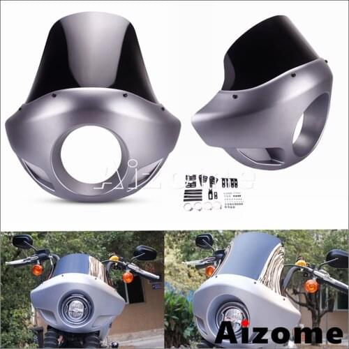 For Harley Touring Sport Headlight Fairing Windshield Kit Universal 35-49mm Fork 5.75" Motorcycle Head Light Cafe Racer Headlmap