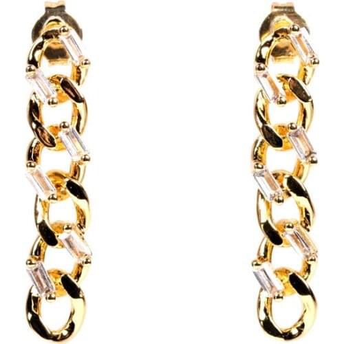 EYIKA New Gold Sliver Color Cuban Chain Drop Earrings Geometric Shiny Zircon Long Pendent Earring for Women Girls Jewelry Gifts