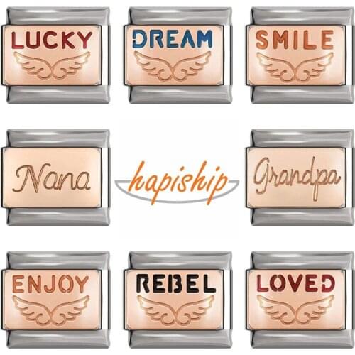 Hapiship New Original Daisy Rose Nana Dream Lucky Real Enjoy Charm Link Fit 9mm Bracelet Stainless Steel Jewelry Making DJ252