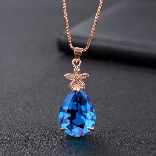 Fine RoseGold Color Pendant Female Party Jewelry Accessories Luxury Simple Fashion Petal Drop-shaped Crystal Necklace for Women