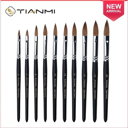 TIANMI Kolinsky Acrylic Nail Brush Black Nail Art Mink Brush Wood Handle Gel Builder Manicure Brush Professional Size 2-16