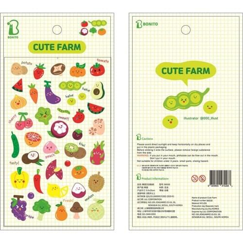 Korea Brand BONITO Cute Fruits PVC Adhesive Stickers Seal DIY Diary Craft Stationery Scrapbooking Decoration Supplies