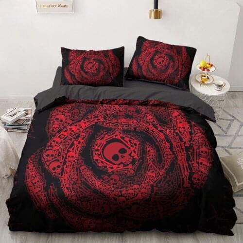 Red rose Skull Theme School Style Bedding Set Personality GEEK Boys Room Duvet Cover Pillowcase jogo de cama