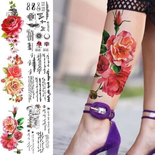 Tiny Hands Dahlia Flower Temporary Tattoos For Women Kids Rose Infinite Poem Fake Cute Tattoo Sticker Thigh Arm Tatoo Small