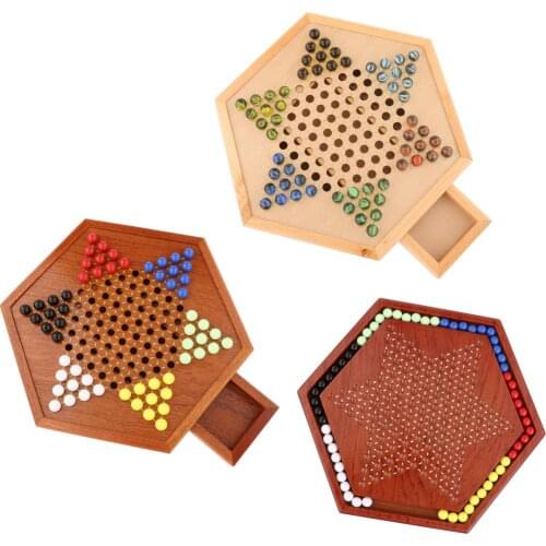 Classic Chinese Checkers Game Set Wooden Board w/ 60pcs Colorful Marbles Fun Adults Board Game Multiplayer Children Gift