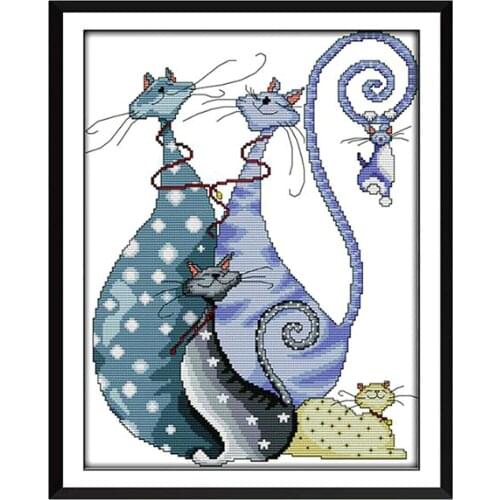 11CT 14CT Stamped Cross Stitch Kits With Pre-printed Pattern - Lovely Cats