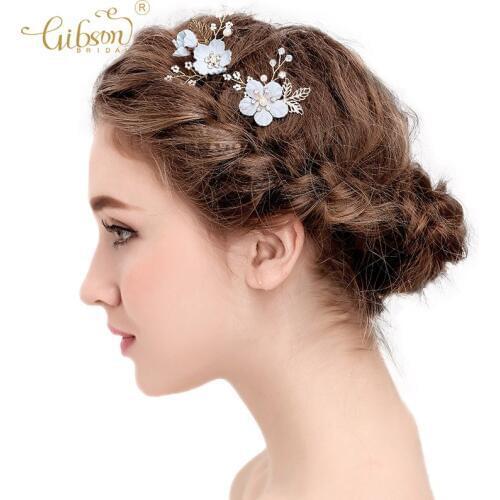 Ginsonbridal Wedding Hairgrips Blue Flower Hair Pins Flower Charm Centered Bridal Hair Side Pins Girls Headpiece Prom Bobby Pins