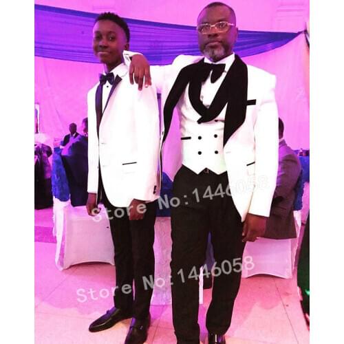 New Arrival Classic Style White Groom Tuxedos Groomsmen Mens Wedding Prom Suits Custom Made Bridegroom (Jacket+Pants+Vest+B)