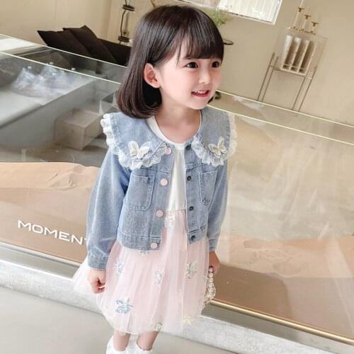 Girls Clothes Denim Jacket + Mesh Dress Girls Outfits Sequin Girls Clothing Sets Toddler Costumes For Children