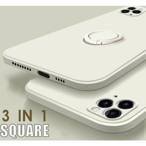 LOVECOM Original Liquid Silicone Square Phone Case For iPhone 11 12 Pro Max XR XS Max 7 8 Plus X Ring Holder Soft Back Cover
