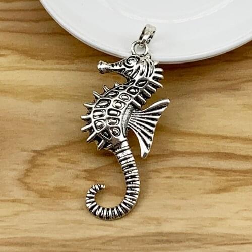 2 Pieces Large Sea Horse Seahorse Hippocampus Silver Color Charms Pendants for Necklace Jewelry Making 77x29mm