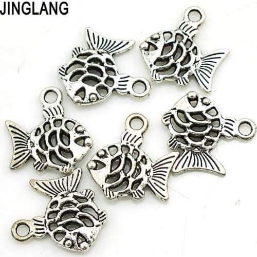 JINGLANG Fish Charms Tibetan Silver Plated Pendants Antique Jewelry Making DIY Handmade Craft 30 pcs