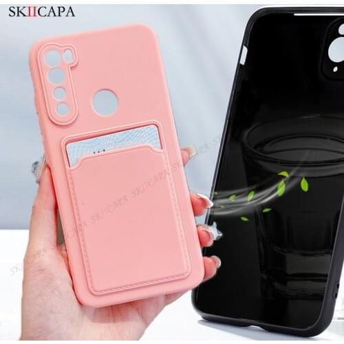 Candy Color Liquid Silicone Shockproof Phone Case For Redmi Note 8 9 10 Pro 20X POCO X3 NFC K40 ID Card Holder Protective Cover