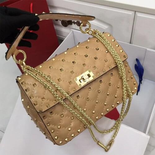 Luxury Gold Rivet Female Handbags 2020 Black Red White Color Young Women Genuine Leather Shoulder Bag Brand Women Crossbody Bags
