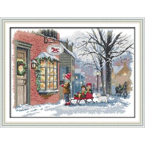 Christmas wishes cross stitch kit lanscape garden 14ct 11ct count printed canvas stitching embroidery DIY handmade needlework