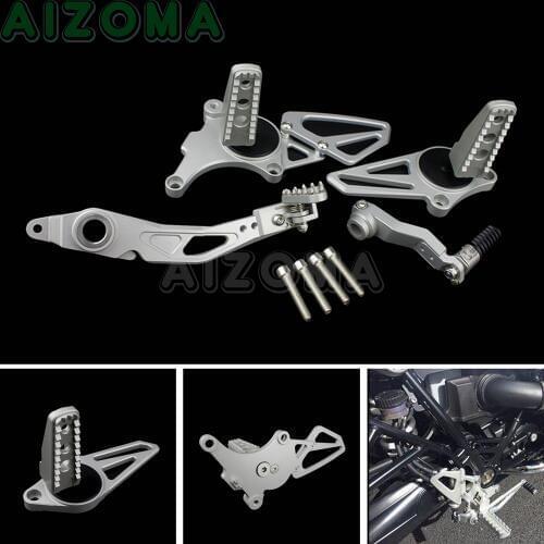 Silver Motorcycle Rear Adjustable Foot Brake Gear Shift Lever Control Pedal with Footrest Kit For BMW R ninet R9T nine T 14-18